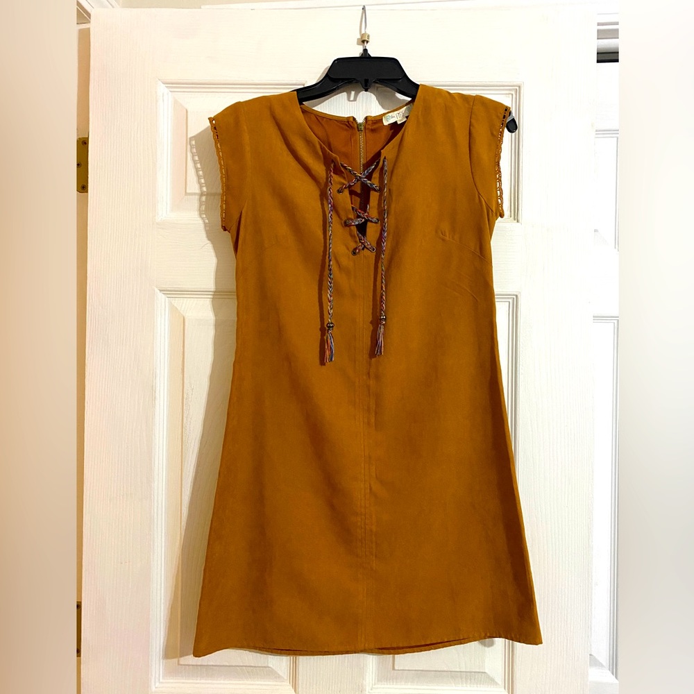 Cute Suede Dress Lace Front Zip up Back